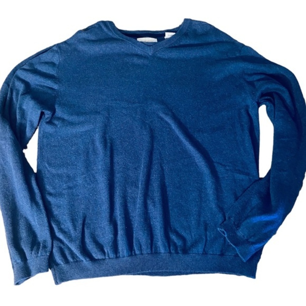 Cotton Cashmere Soft Blue V Neck Sweater